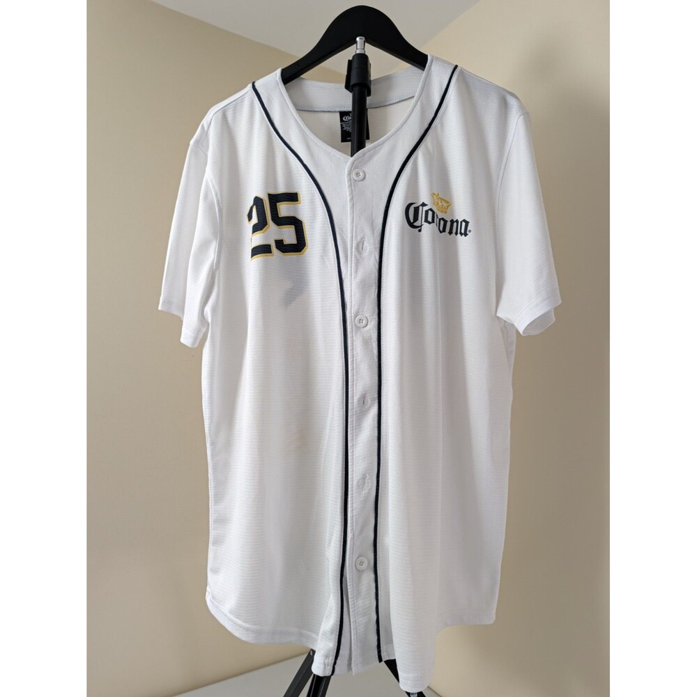 Corona Baseball Jersey Shirt Mens L 25 Palm Tree La Vida Mas Fina Beer Promo